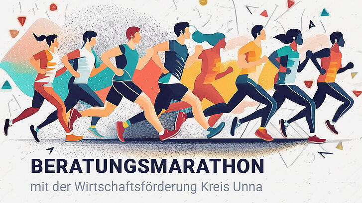 Grafisch dargestellte Menschen laufen einen Marathon